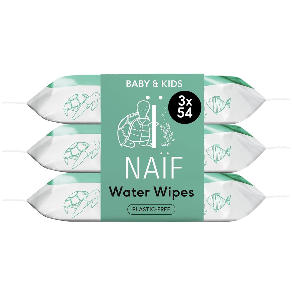 Naïf - Plastic-free wet wipes - 162 pieces (3 packs of 54 wipes each) - Care for baby's bottom, body and face - 99% water - 0% fragrance and alcohol
