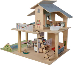 Eichhorn - Dollhouse with accessories - Incl. furniture and 3 figurines, Unassembled, Made of wood, 25 pieces, 53X36X44 cm large, From THREE years Naty Shop dollhouses