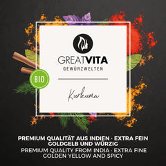 GreatVita Bio Kurkuma Pulver, 1000g fein gemahlen, 100 Procent natürlich