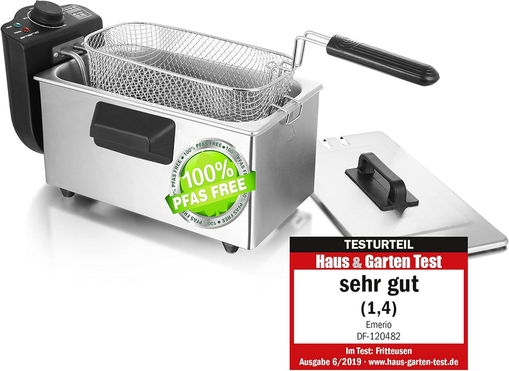 Emerio Oil Fryer 3.0L with Cold Zone Technology, 2000 W Home Appliances Naty Shop Stainless Steel