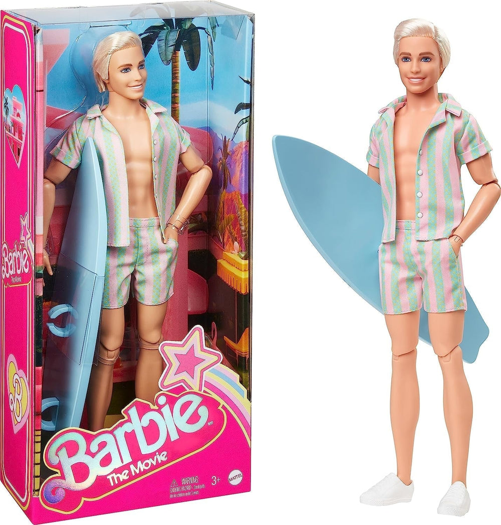 Barbie the Movie - Doll Movies Fans, Ken Doll, păpușă de colecție cu placă de surf și adidași, corp mobil, păr blond platinat, potrivită ca cadou pentru copii de la 3 ani, HPJ97 Papusi Naty Shop Titlu implicit