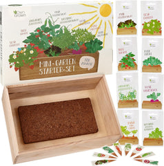 Seed Growing Kit with Wooden Box and 8 Varieties of Plant Seeds: Vegetable, Strawberry and Herb Seed Growing Kit for Kids - Mini Greenhouse and Mini Garden Starter Kit by OwnGrown