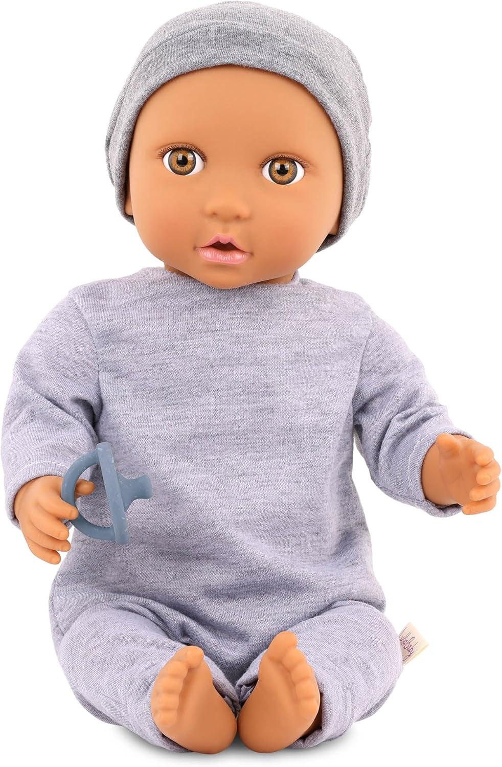 LullaBaby - Baby Puppe - Einteiler & Mütze - 36 cm Realistic Baby-Puppe - Hazelnut Brown Eyes & Soft Body - Romper & Schnuller-Zubehör - Pretend Play Spielzeug - Kinder 2 Jahre +
