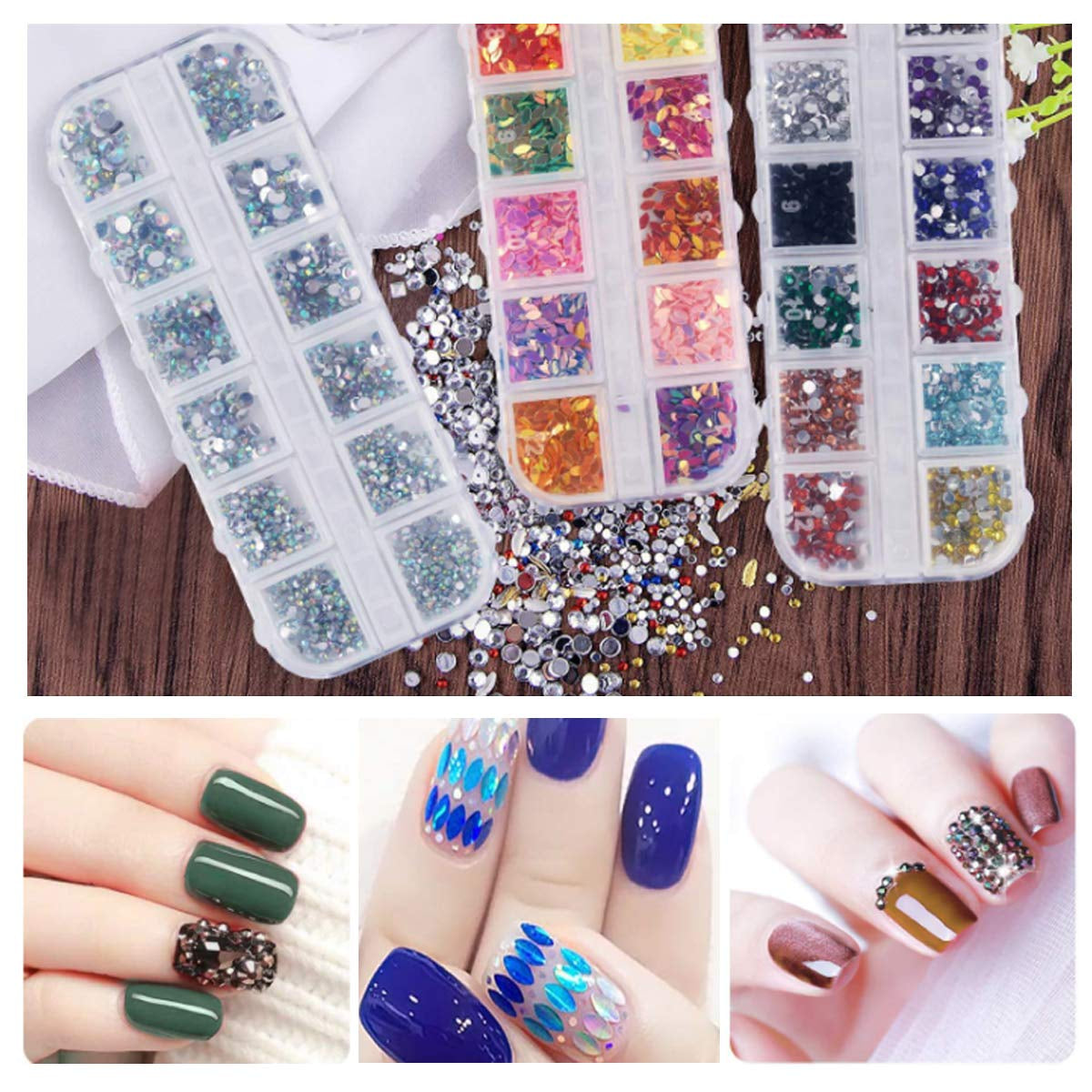 8 Boxen Nail Art Strass Kit - Nail Art Gemischt Strass Set, Nagel Kunst Strasssteine Gems Perlen Edelsteine Bunt Pferdeaugen Strass Für Nageldesign Zubehör Mit 1 Pinzetten Und 1 Strass Picker Für DIY
