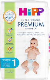 Diaper HiPP Extra Soft Premium Size 1 Newborn 2-5 kg, 72 pieces (3 packs of 24), with 3-way leak protection and double skin protection