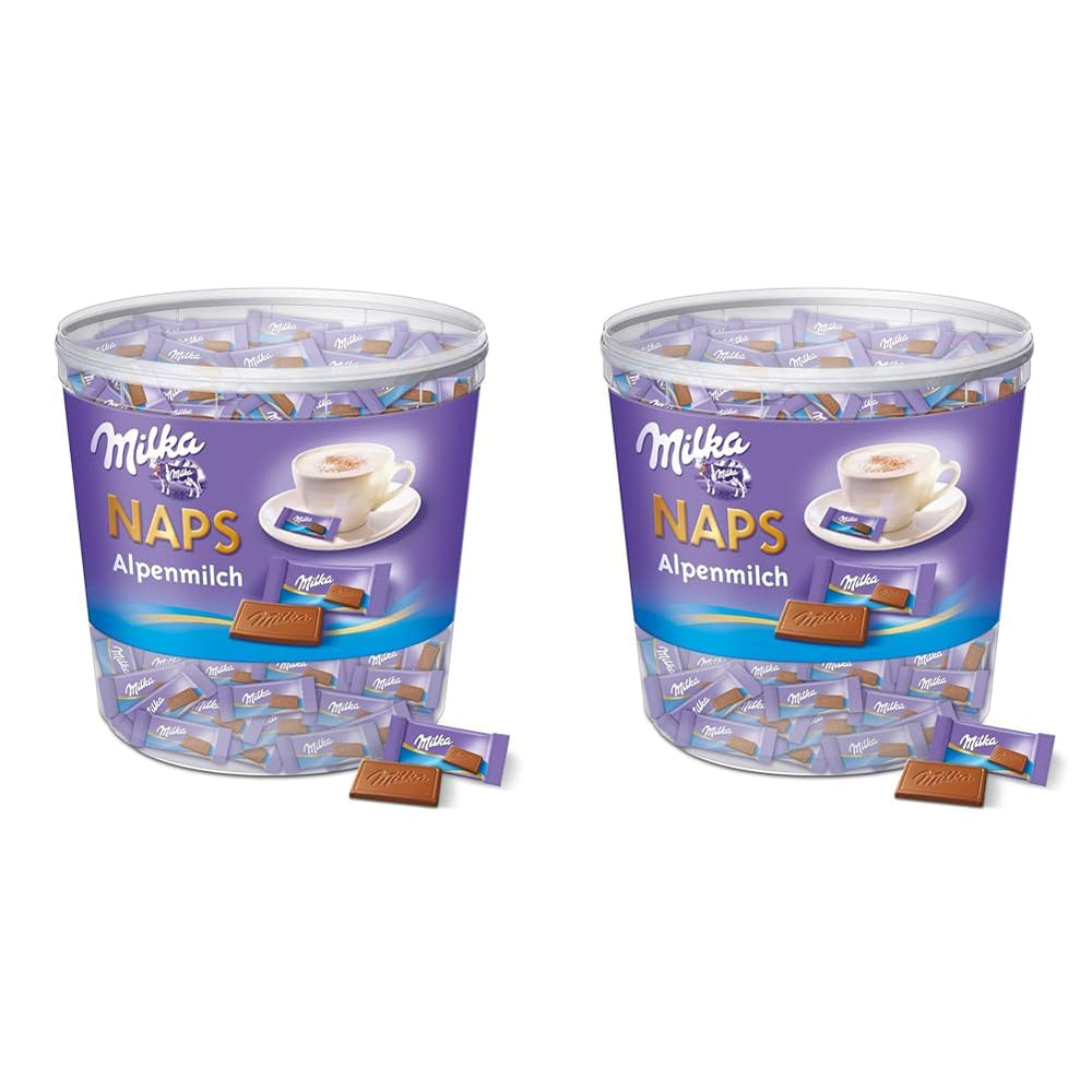 Naps Alpine Milk 1 x 1kg, Melt-in-your-mouth Mini Chocolate Squares of Fine Alpine Milk Chocolate, Box (Pack of 2)
