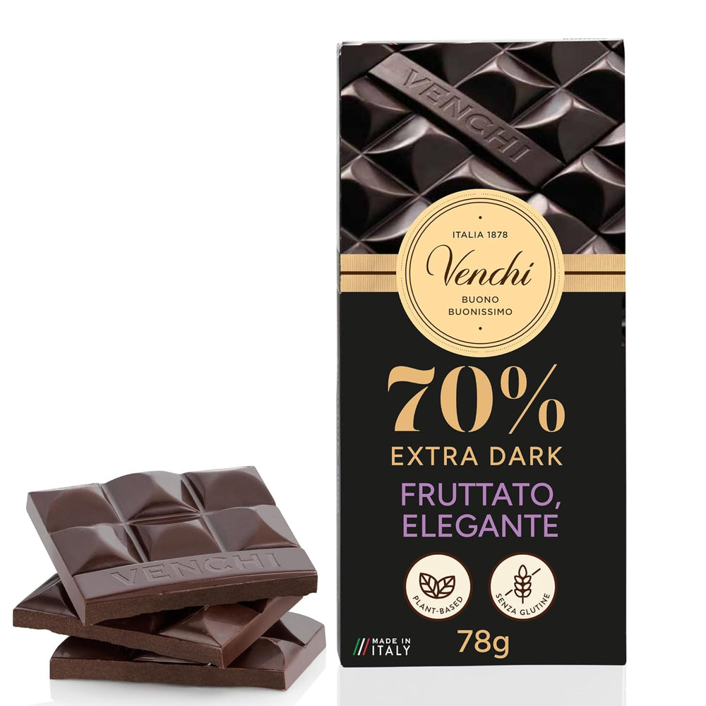 Venchi - Dark chocolate 70%, 78 g - With selected cocoa blends - Gluten free - Vegan