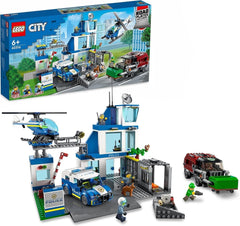 Stație de poliție LEGO 60316 City cu mașină de poliție, mașină Mill și elicopter, clădire construibilă cu 3 figuri, jucărie de poliție pentru băieți și fete de la 6 ani, cadou pentru copii Seturi de constructie Besuche den LEGO-Store Singur