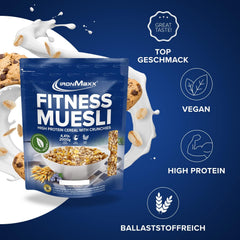 IronMaxx Fitness Muesli - Cookies & Cream, 2 kg bag | Protein rich vegan muesli with crunchy content | Low in sugar and high in fiber