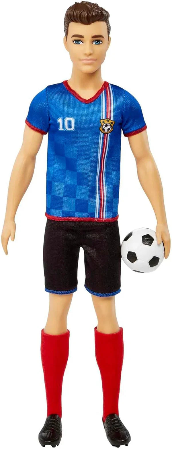 Barbie You Can Be Anything Series Ken Doll Footballer Ken Doll Brown Hair Blue T-shirt Soccer 1X Ken Doll Footballer Kids Gift 3 Years Old Toys Hcn15