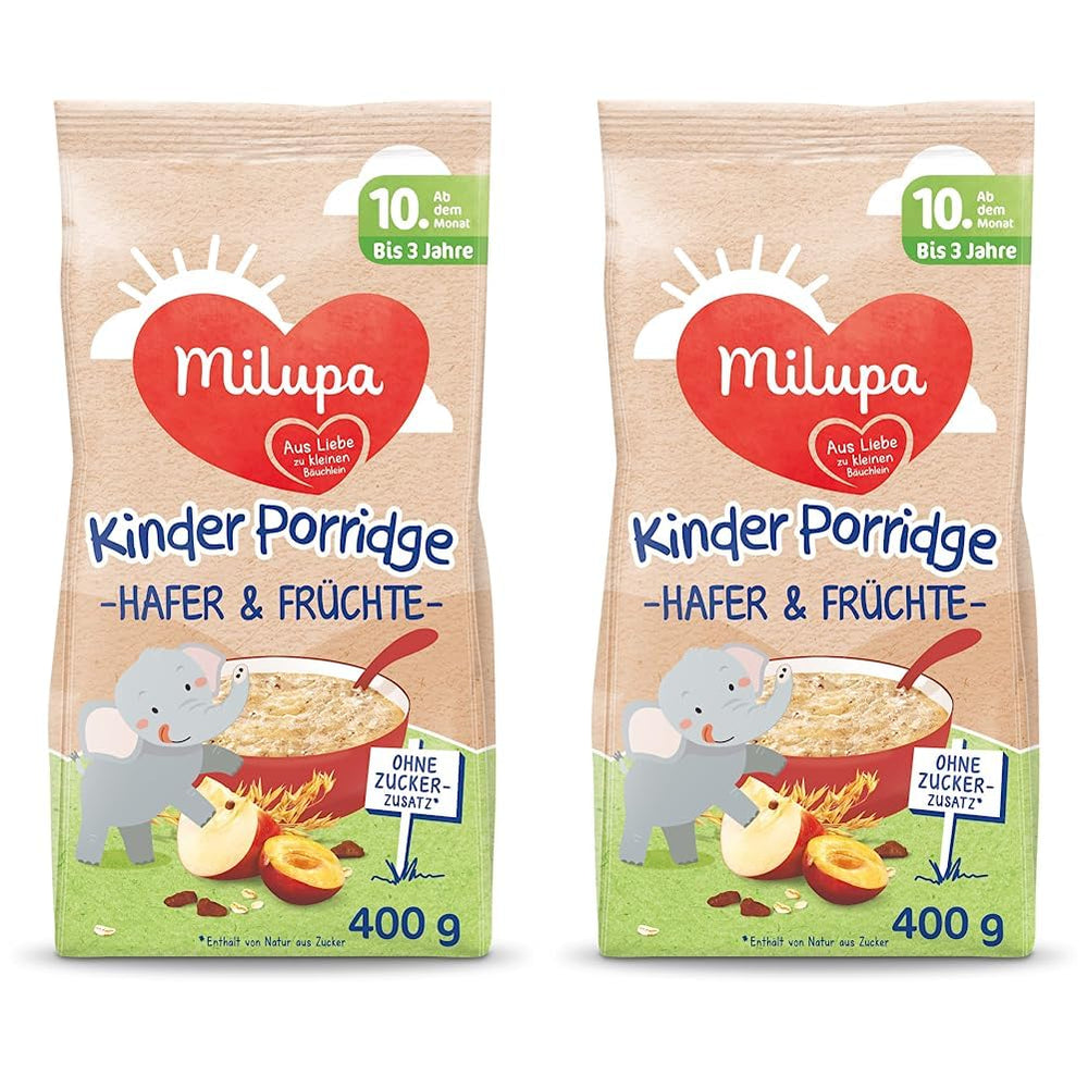 Milupa Baby Porridge - Oat and Fruit Porridge 10 Months to 3 Years Baby Food 1 x 400g (Pack of 2)