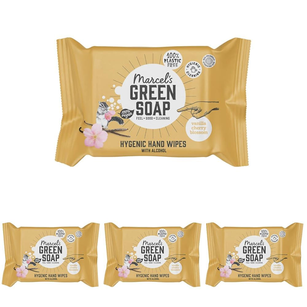 Marcel's Green Soap Hand Wet Wipes 60 Pack - Vanilla & Cherry Blossom - Plant Based - Organic