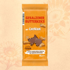 Salted Butter Biscuits and ChoViva, 80g bar, made from alternative chocolate with sunflower seeds