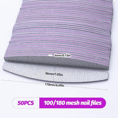 50 Stück Nagelfeile 100/180, Halbmond Nagelfeilen Für Gelnägel, Doppelseitige Nagelfeilen Set, Nail File, Grit Einweg Nail Feilen Für Nagelstudios DIY Nail Art Zuhause, Weiß