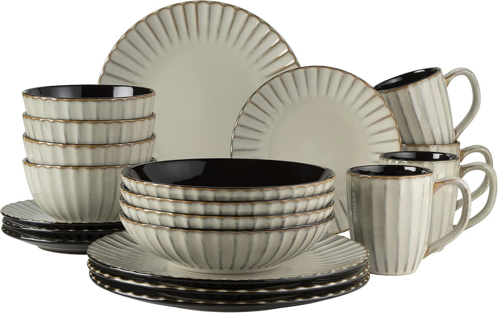 MÄSER 931963 Serie Confino Geschirr Set Für 4 Personen Im Modernen Vintage Look, 20-Teiliges Kombiservice Aus Keramik in Beige Mit Schwarzen Akzenten, Steinzeug Naty Shop Beige