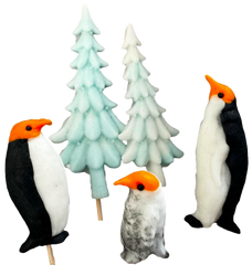 Set 5 decoratiuni comestibile din pasta de zahar, Craciun, pinguini si braduti Decoratiuni din Pasta de Zahar Naty Shop