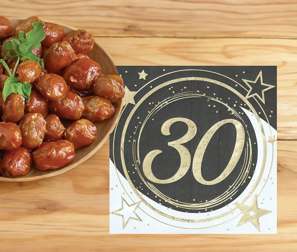 | 20 Șervețele Happy New Year (16X16 Cm) - Decorațiuni de masă pentru petreceri de Revelion - Ideal pentru evenimente și sărbători - Negru și auriu