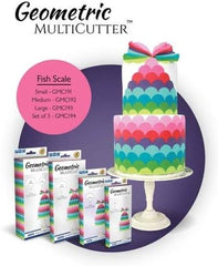 GMC194 Forme geometrice multiple pentru biscuiți - Solzi de pește/Scoică, Set de 3 forme geometrice pentru biscuiți, Solzi de pește, Mărimi mici, medii și mari, Plastic ABS, Multicolor