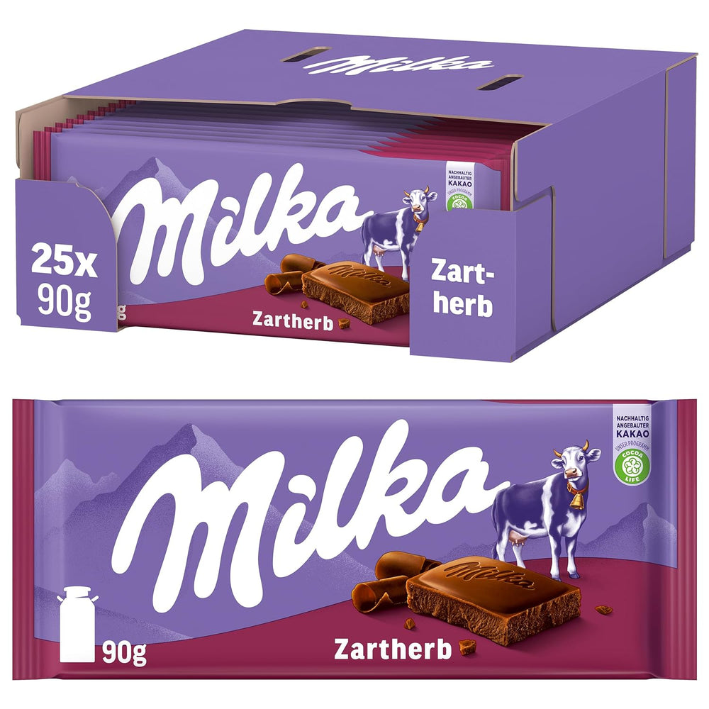 Milka Zartherb - alpine dark milk chocolate with a delicate hint of cocoa in a multipack - 25 x 90g