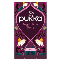 Pukka | Ceai de fructe bio „Night Time Berry” | Mușețel, coacăze negre și mure | Ceai pentru o seară relaxantă | Fără cofeină | Pachet de 1 | 20 pliculețe de ceai