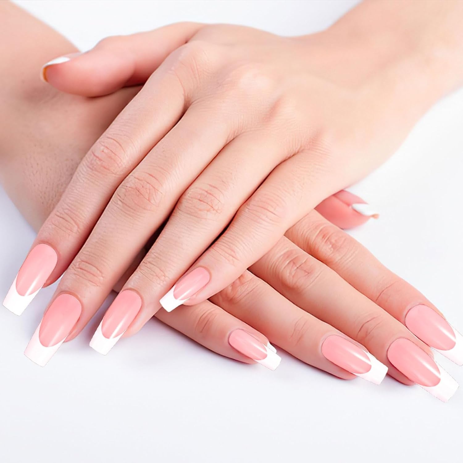 360 de bucăți unghii artificiale unghii franțuzești unghii false dreptunghiulare medii unghii false unghii false naturale DIY vârfuri de unghii false cu pilă de unghii presare pe unghii artificiale pentru doamne și femei