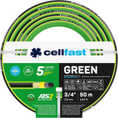 Furtun de grădină CELLFAST, furtun de apă cu 5 straturi, material textil dublu împletit cu bordură transversală, furtun de irigații, rezistent la UV, anti-alge, flexibil, 30 bar, 3,4 inci, 50 metri, verde