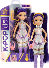 K-POP Idol Puppe Mina Modepuppen K-Pop Starlight-Stil, lila Haare mit Zöpfen. 3 Accessoires zum Kreieren von Outfits Kinder ab 3 Jahren