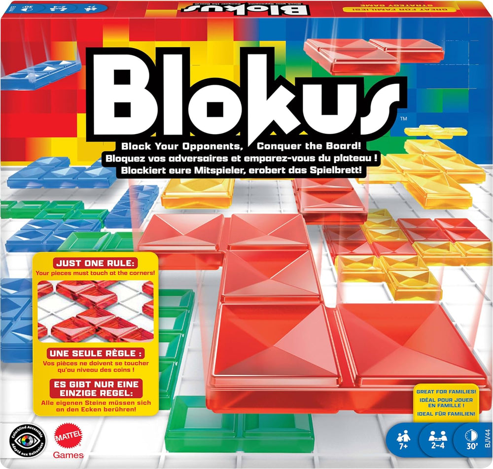 Mattel Games Blokus Game, Family Board Game, Strategy Game, 2-4 Players, Party Game, Ages 7+, BJV44