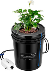 VIVOSUN DWC Hydrokultur Anbausystem mit Topf-Dripkit, 5-Gallonen Tiefwasserkultur, Umwälz-Tropfgartensystem mit Mehrzweck-Luftschlauch, 8W Luftpumpe und Luftstein (1 Bucket + Top-Drip-Kit)