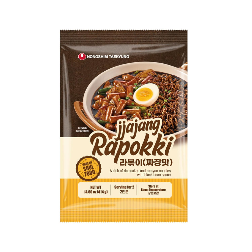 NONGSHIM Rapokki (Jjajang, 400ml) – authentic Korean street food, ramen and rice cakes, black beans; quick and easy to prepare, ready in 4 minutes