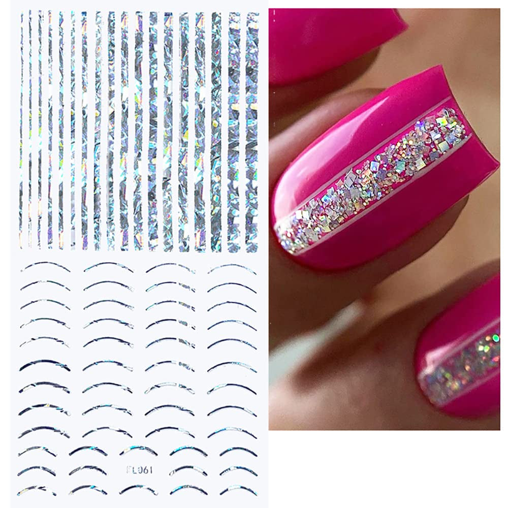 12 foi cu laser sclipici linii autocolante unghii autoadezive autocolante holografice dungi bronz autocolante unghii linie franceză arcuri curbe linii ondulate autocolante unghii accesorii Nail Art