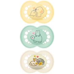 MAM | Suzetă originală bej 18+ luni (pachet de 3) selecție aleatorie de culori - Tetină simetrică din silicon ultra-moale - Suzetă pentru bebeluși cu formă anatomică pentru o dezvoltare optimă a gurii