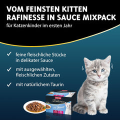 animonda vom Feinsten Premium Kitten Hrană umedă pentru pisici, Arome rafinate în sos, 24 pliculețe (24 x 85g), Hrană umedă de înaltă calitate pentru pisici, fără zahăr, Mix variat