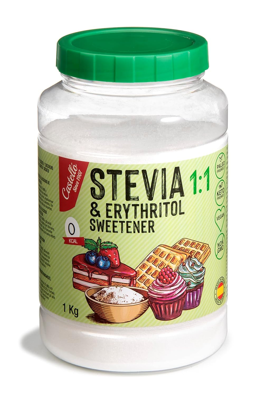 Stevia + Erythritol 1:1 Süßstoff | 1G = 1G Zucker | 100% Natürlicher Zuckerersatz - 0 Kalorien - 0 Glykämischer Index - Keto Und Paleo - 0 Netto-Kohlenhydrate - Kein GVO - Castello since 1907-1 Kg Sweeteners Naty Shop Default Title