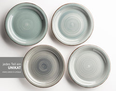 MÄSER 931875 Bel Tempo II, Set de veselă pentru 6 persoane cu aspect vintage modern, Serviciu de masă cu 18 piese, Veselă ceramică pictată manual, Gresie, Albastru fumuriu