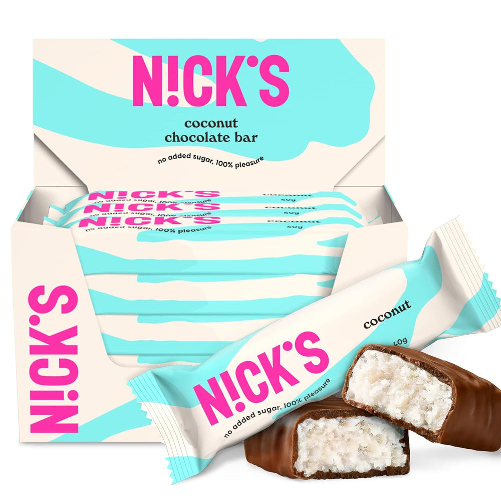 NICKS Keto Coconut Bars, Chocolate Coconut Snacks, 175 Calories, 2 Net Carbs, No Added Sugar, Gluten Free, Low Carb Sweets (15 x 40g)