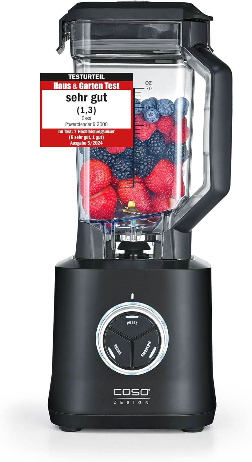 CASO Powerblender B 2000 - Profi Standmixer, 30.000 U/Min, 2000 Watt, Bruchsicherer Tritan-MixbehÀlter (2 L), Bpa-Frei, Pulse-, Shake-, Smoothie-Funktion, 8-Fach Messer-System Mit Titanbeschichtung Bucatarie Naty Shop