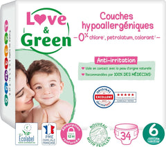 Love & Green, Diapers for babies, hypoallergenic, size 6 (34 units) Mother and Child Naty Shop