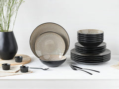 CreaTable, 24464, Seria Malmö Bej, set de veselă cu 18 piese pentru 6 persoane, set de farfurii din gresie, potrivit pentru mașina de spălat vase și cuptorul cu microunde, producție de calitate