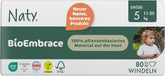 Scutece pentru bebeluși Naty BioEmbrace, mărimea 5 (11–25 kg) | 100% materiale pe bază de plante, delicate cu pielea | Moliciune respirabilă, testate dermatologic, absorbție excelentă | 80 buc.