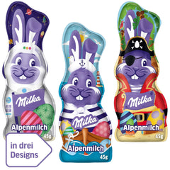 Milka Smiling Bunny Alpine Milk Design Edition - Easter chocolate with 3 different designs - 24 x 45g