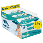 Pampers 99% Water Baby Wipes, 12 Packs of 60 Wipes Each = 720 Baby Wipes, Light Lotion 99% Water