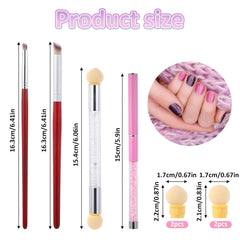 Nail Art Rendering-Werkzeuge Schwamm Undtupfpinsel, Sponge Brush Applikator, Doppelter Kopf Ombre Sponge Stick Mit 4 Ersatzköpfe, Nail Art Schwamm Und Tupfpinsel, Ombre Nagelpinsel Für Gelnägel