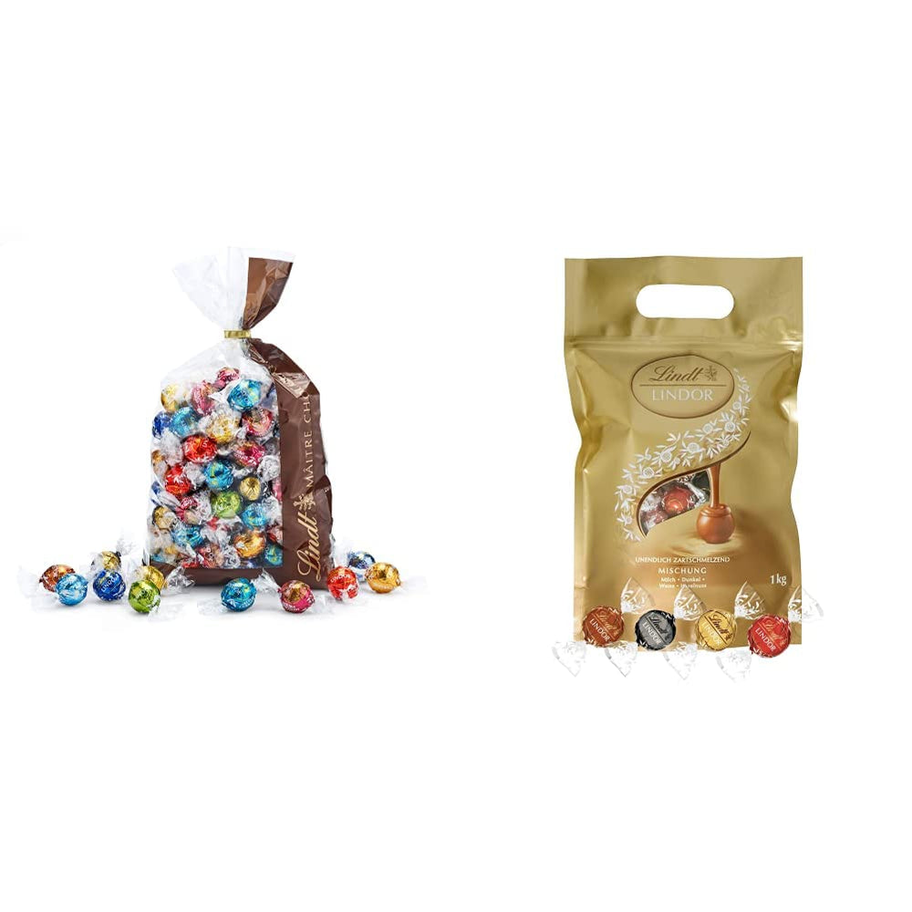 Chocolate mix LINDOR | 1371 g | Approx. 109 balls: Classic mix for milk chocolate balls and LINDOR | Approx. 80 chocolate balls (milk, white, dark 60%, hazelnut) | Bulk package, 1 kg