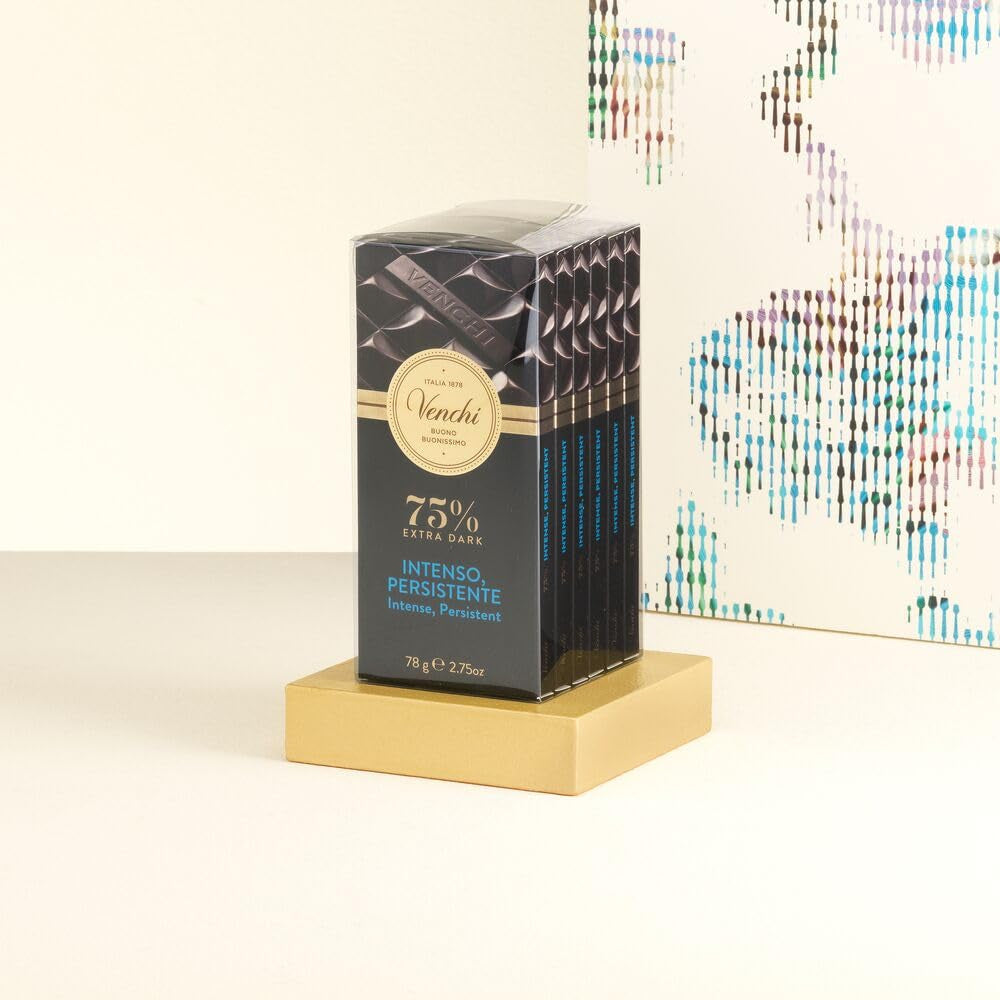 Venchi, Set de 6 tablete de ciocolată neagră extra 75%, 468 grame Bomboane de Ciocolata Naty Shop