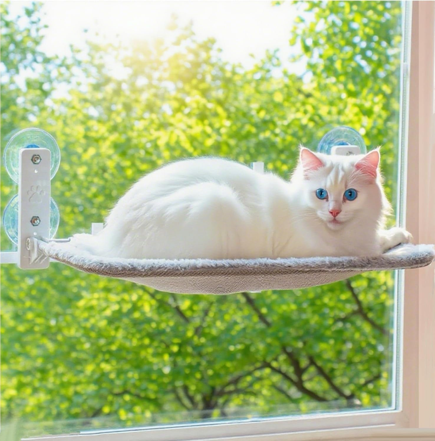 Șezlong Bnbnpup pentru pisici, pat pentru pisici, hamac pentru fereastră cu ventuze puternice până la 18 kg - husă detașabilă și reversibilă, pliabilă și stabilă (gri, L)