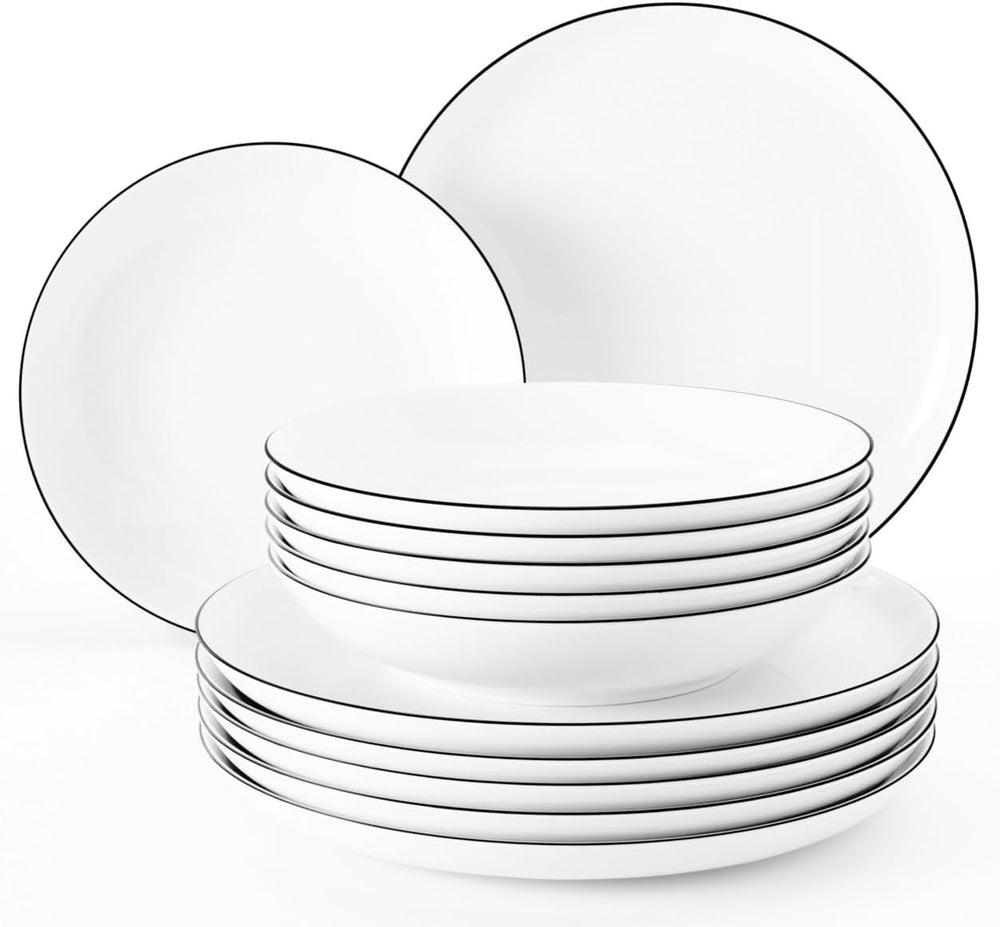 Set de veselă Seltmann Weiden 001.737148 Lido - 6 farfurii de cină + 6 farfurii de fond - 12 piese - Black Line