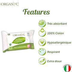 Organyc Moist Intimate Wipes, Made from 100% Certified Organic Cotton - 4 Packs of 20 Wipes (80 Wipes Total)