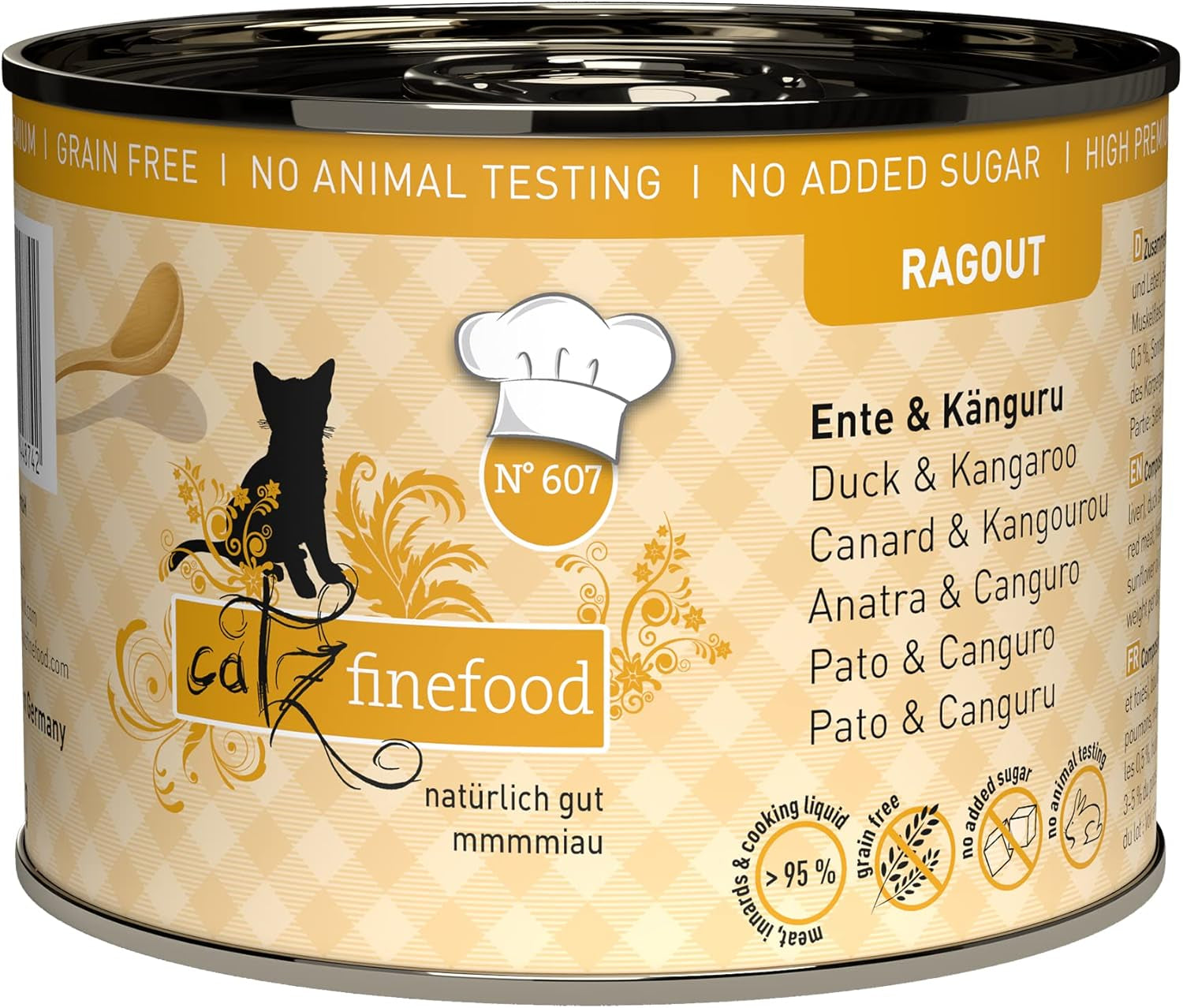 Catz Finefood Ragout N° 605 Salmon & Duck Cat Food Wet - hrană umedă delicatessen pentru pisici în sos fără cereale și zahăr cu conținut ridicat de carne, cutie 6 X 190 G