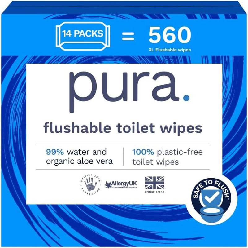 Eco Friendly Disposable Wet Wipes 560 Wipes (14 x 40 Wipes) Monthly Pack 100% Plastic Free 99% Water Sensitive Care Wet Wipes Fine to Flush Certified Biodegradable Vegan